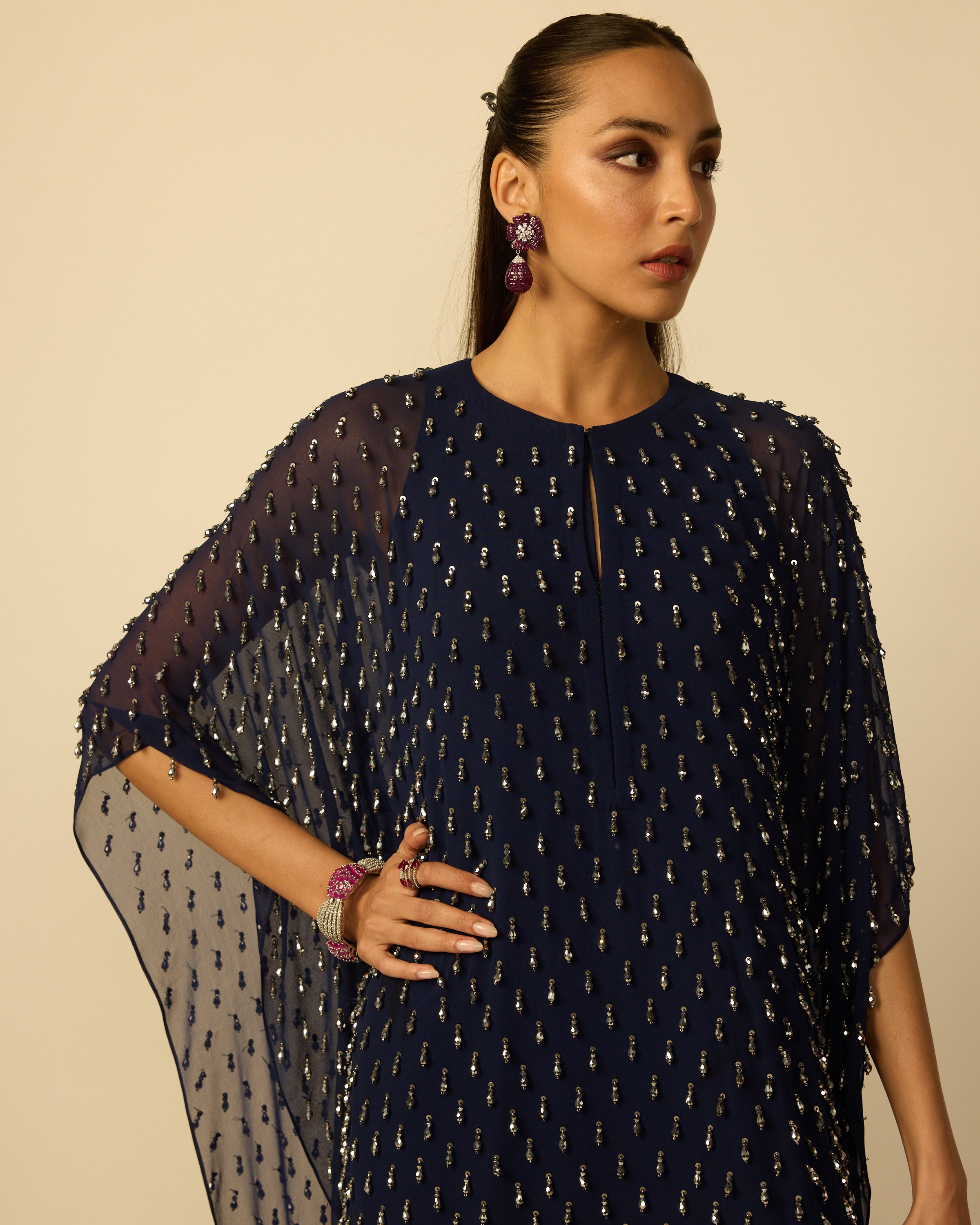 Deep Blue Silver Drop Kaftan
