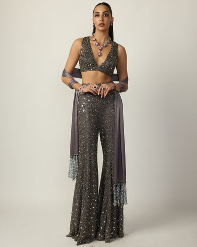 Metallic Grey Sharara Pant Set