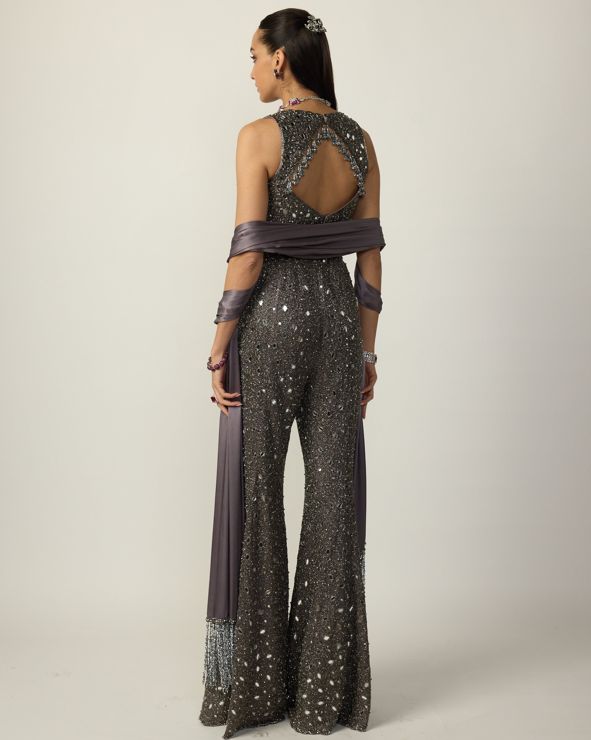Metallic Grey Sharara Pant Set