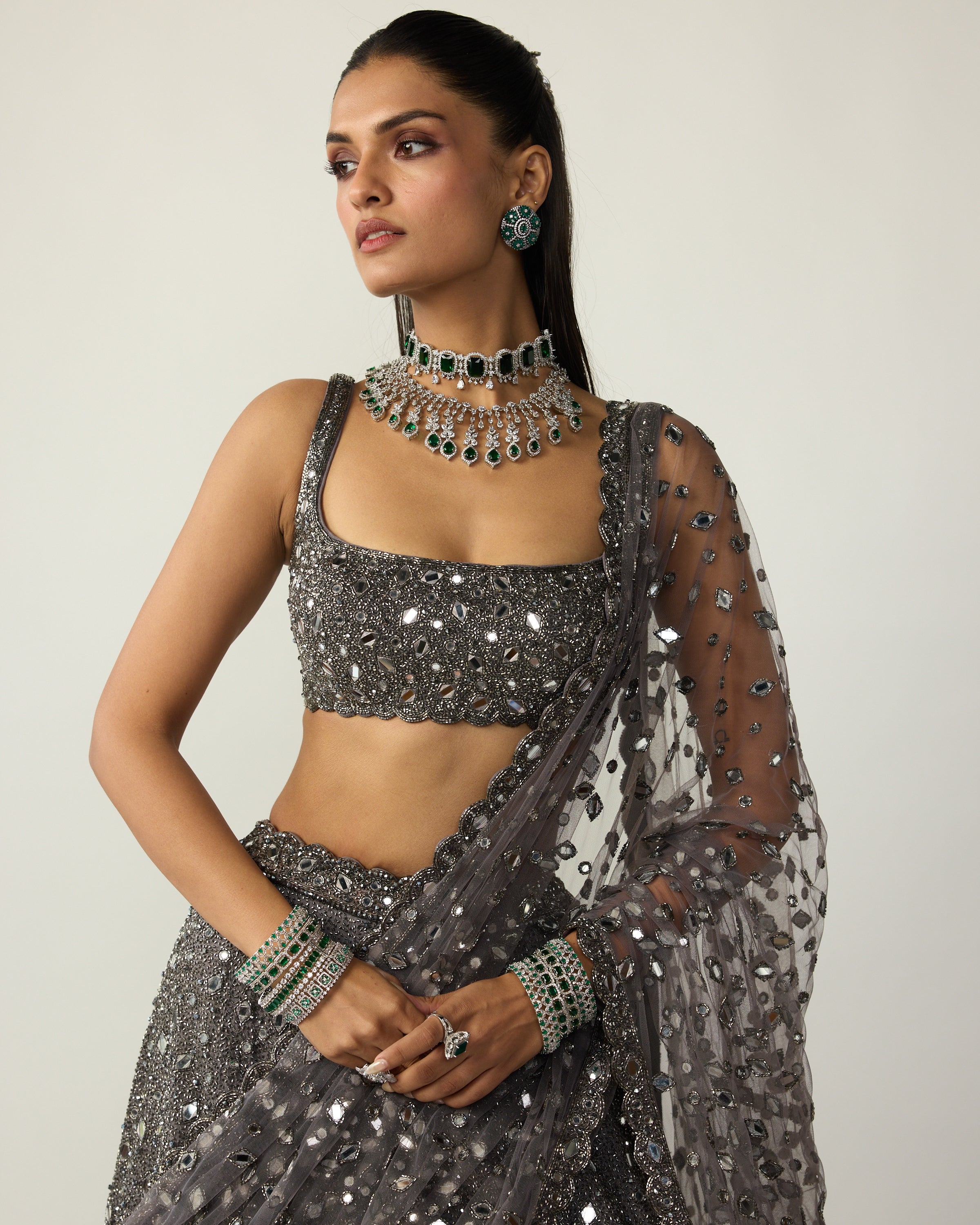Metallic Grey Lehenga Set