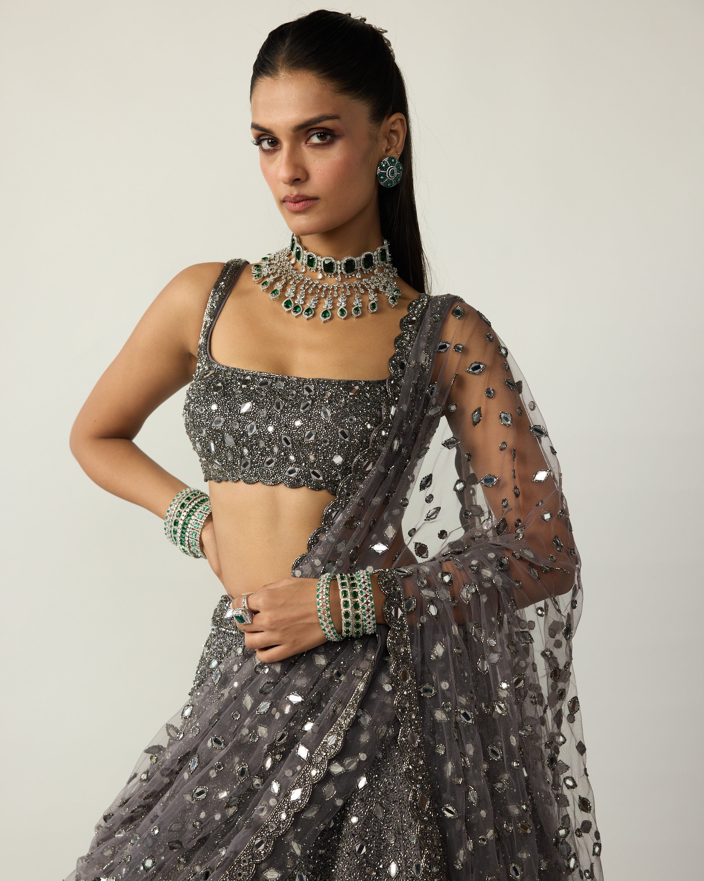 Metallic Grey Lehenga Set