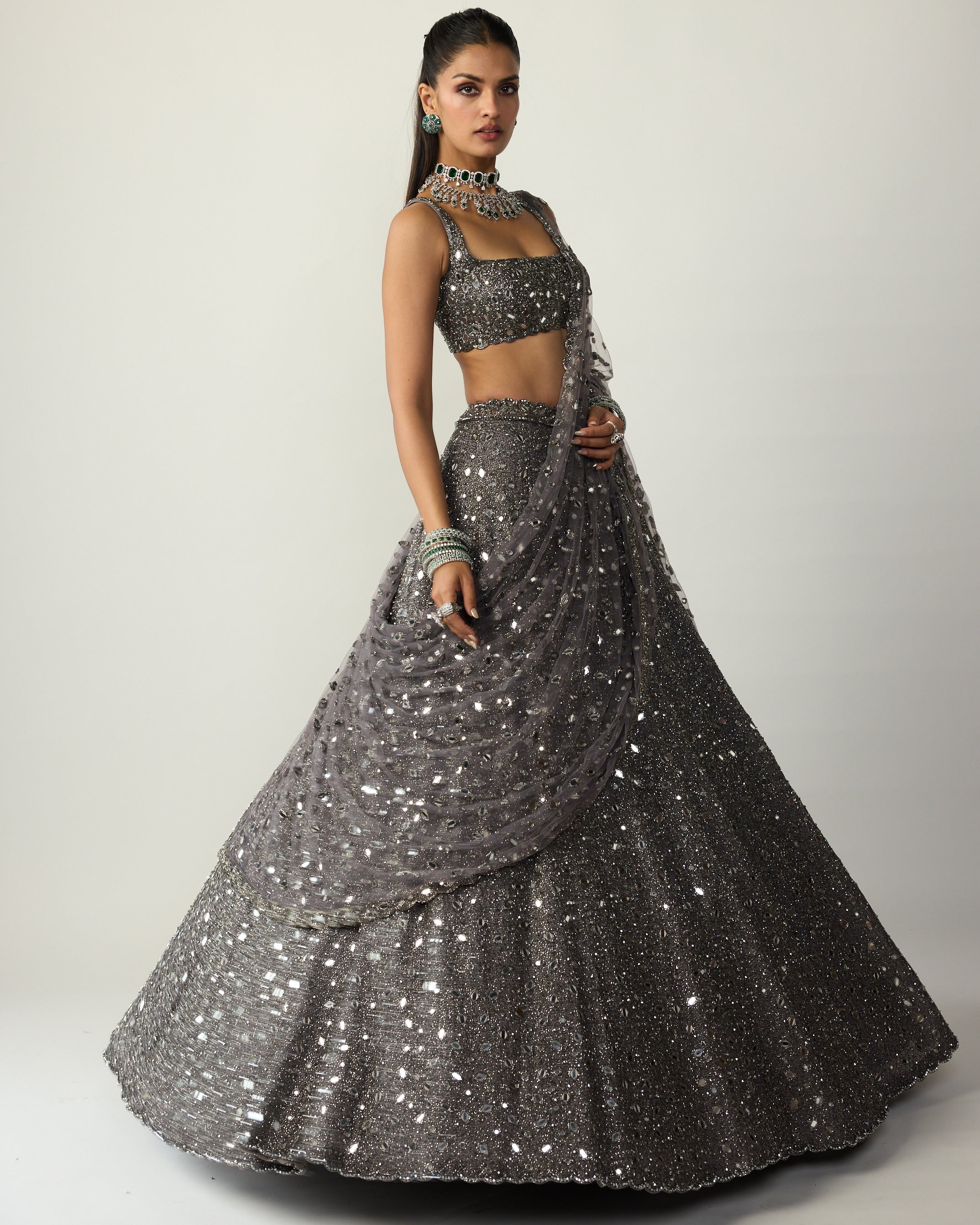 Metallic Grey Lehenga Set