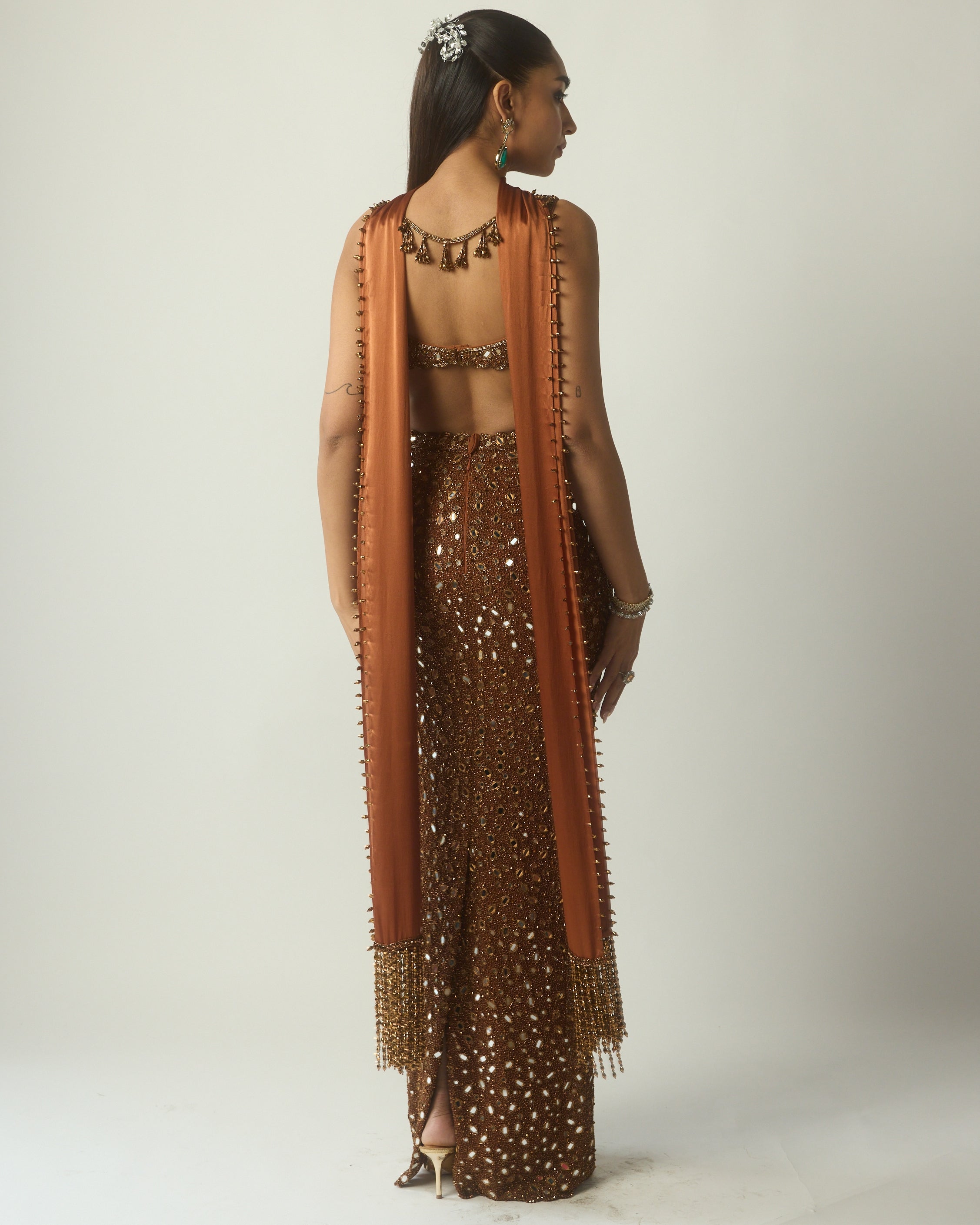 Metallic Copper Pencil Skirt Set