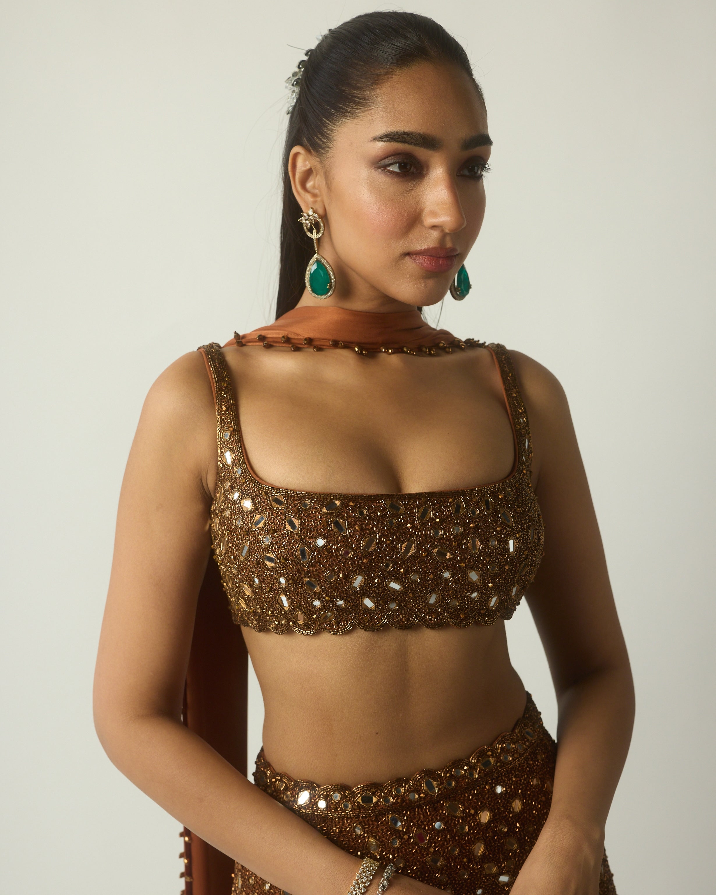 Metallic Copper Pencil Skirt Set
