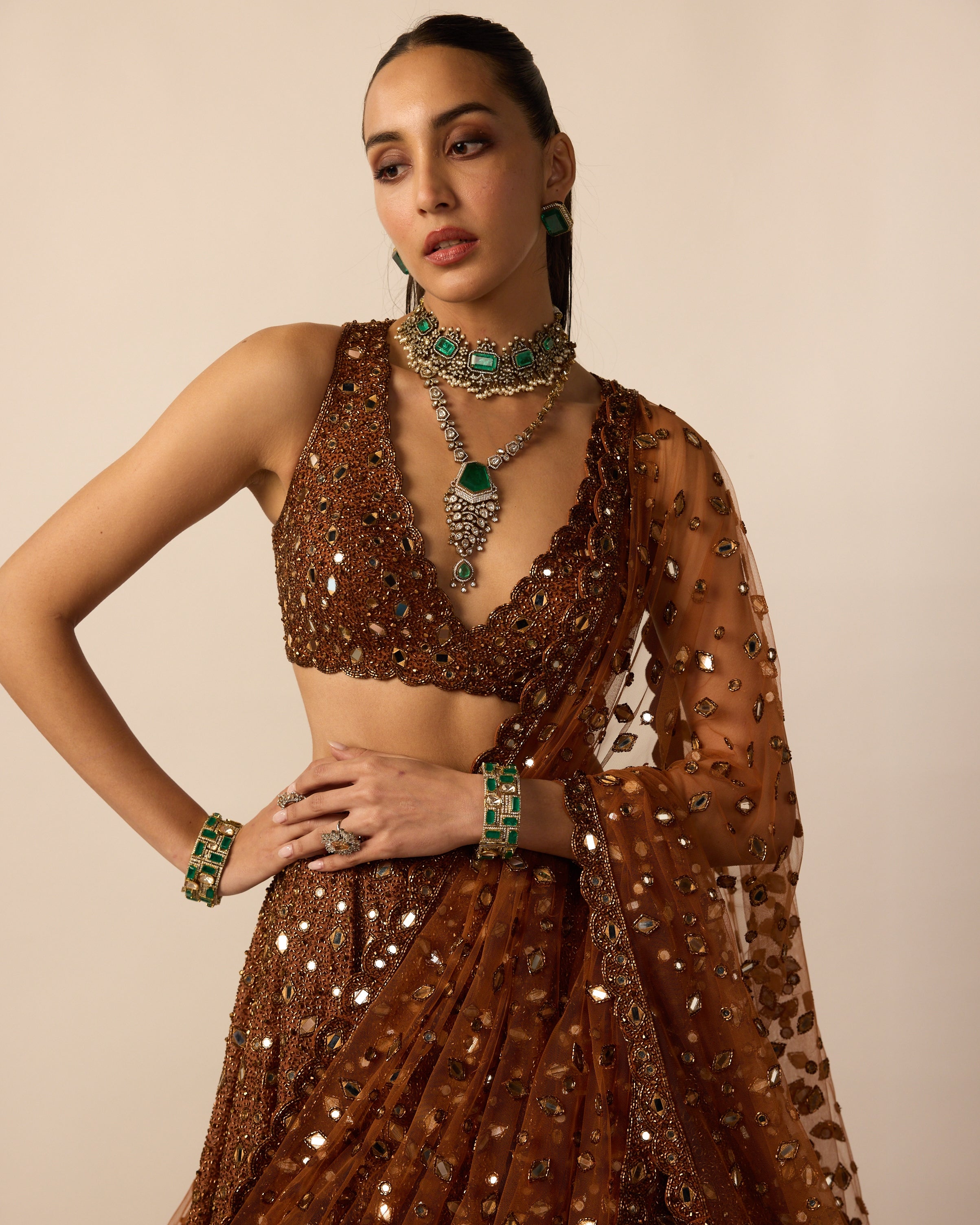 Metallic Copper Lehenga Set