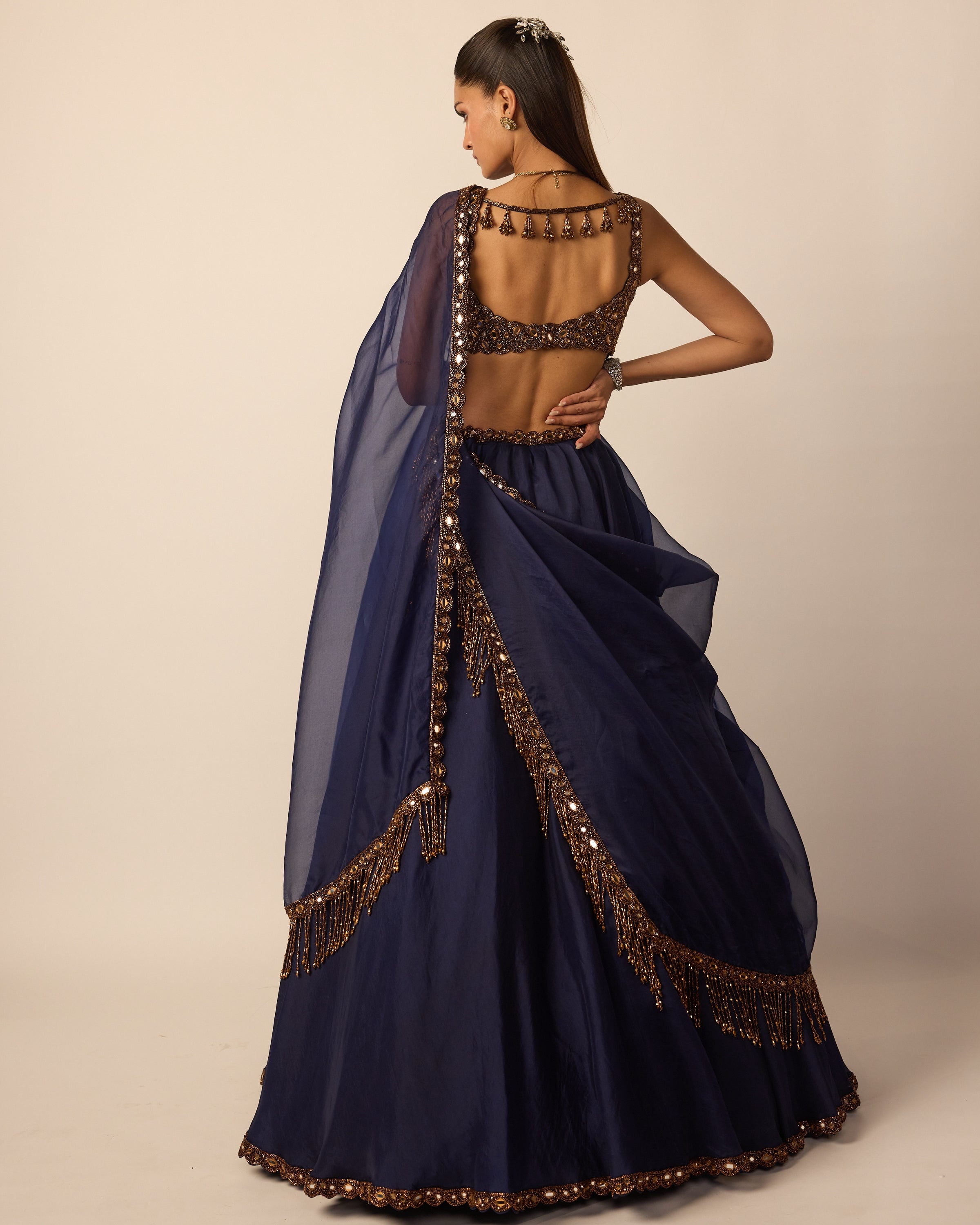 Deep Blue Tassel Dupatta Lehenga Set