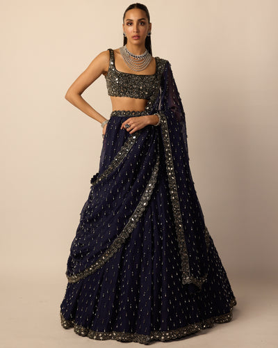 Deep Blue Single Drop Lehenga Set