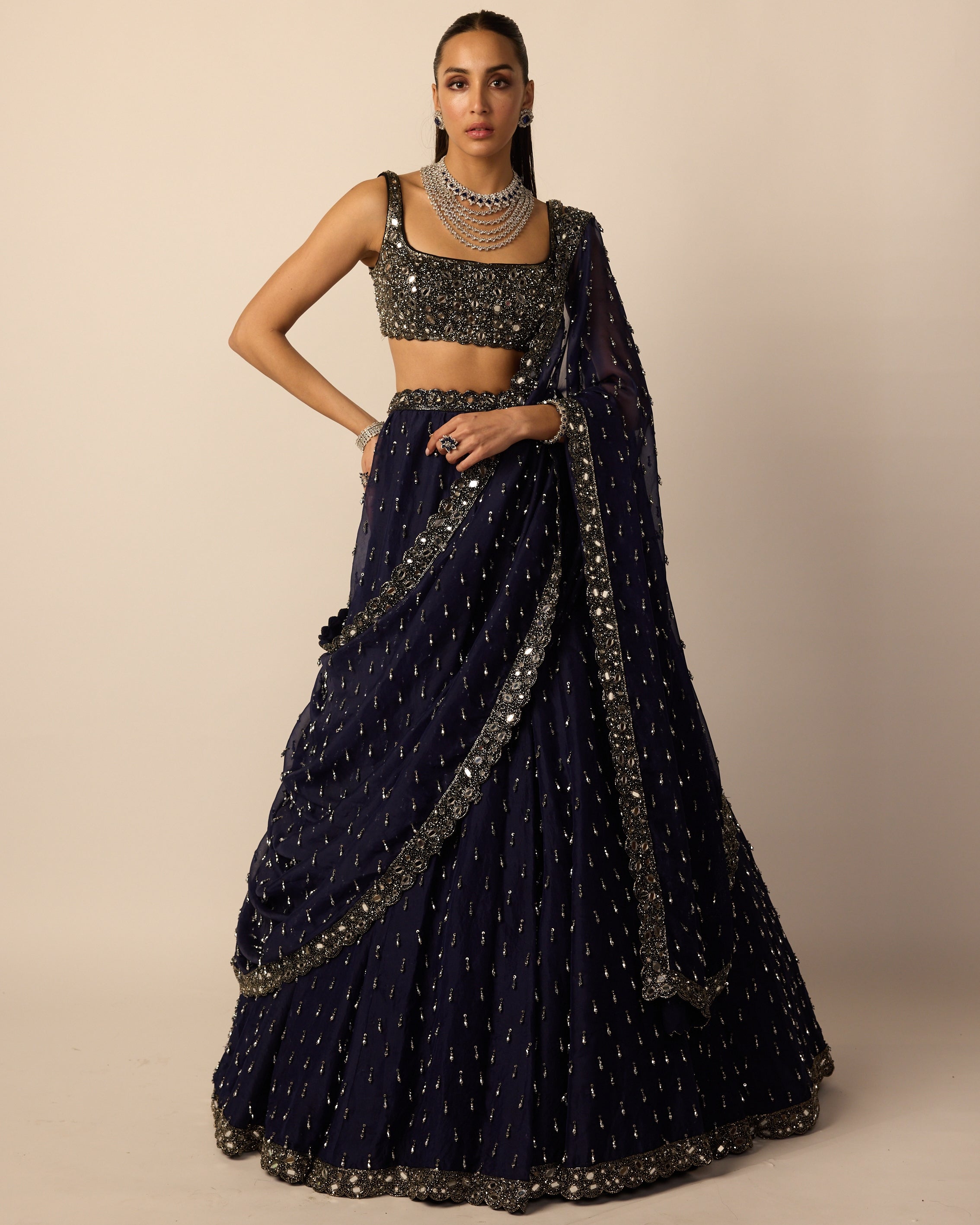 Deep Blue Single Drop Lehenga Set