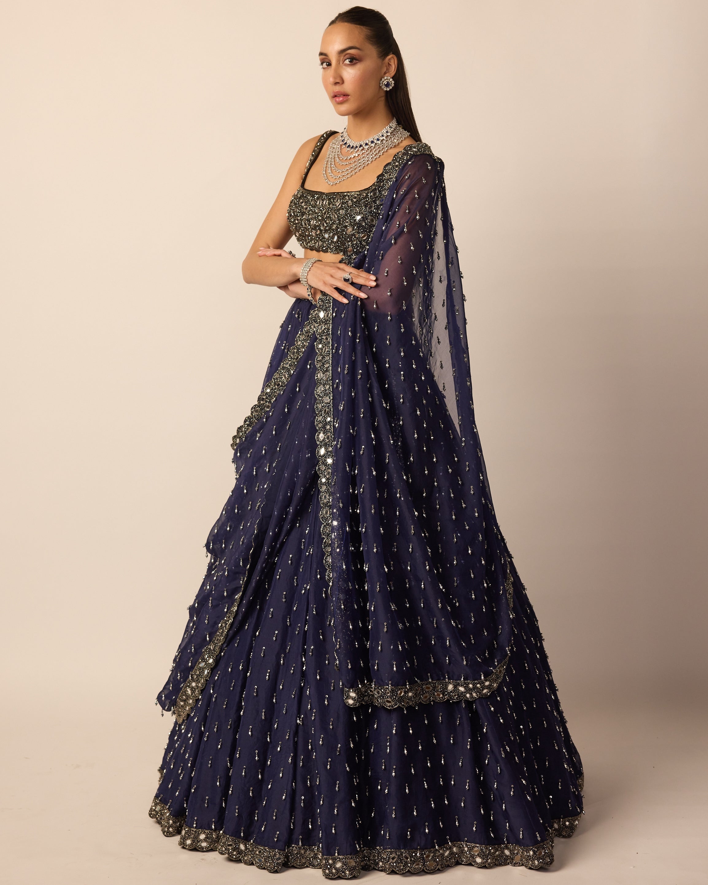 Deep Blue Single Drop Lehenga Set