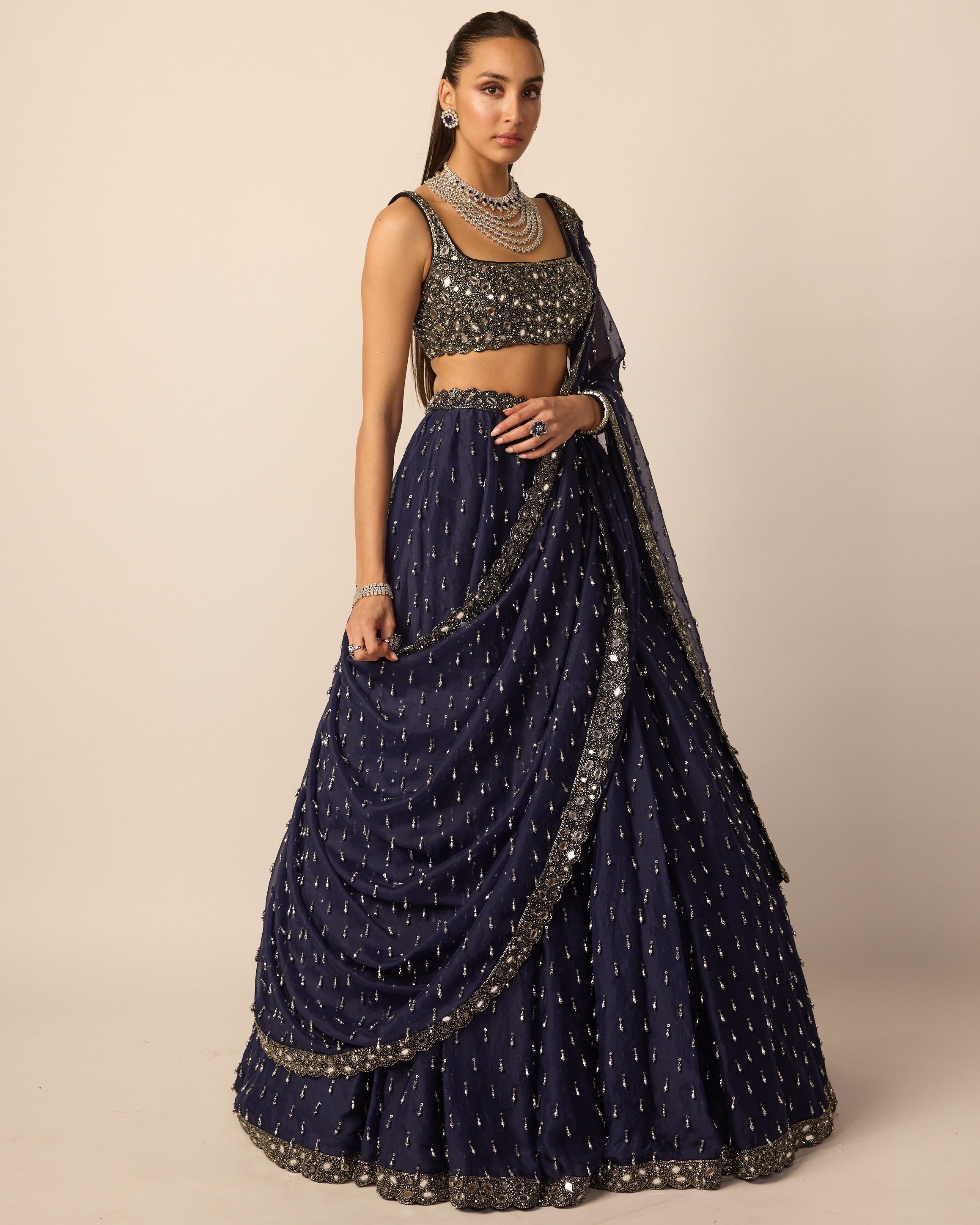 Deep Blue Single Drop Lehenga Set