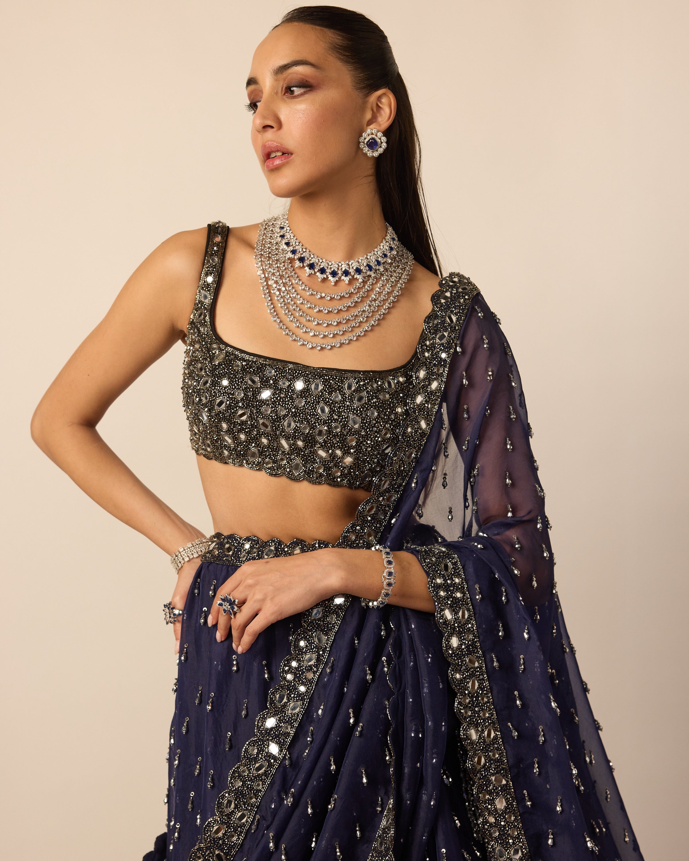 Deep Blue Single Drop Lehenga Set