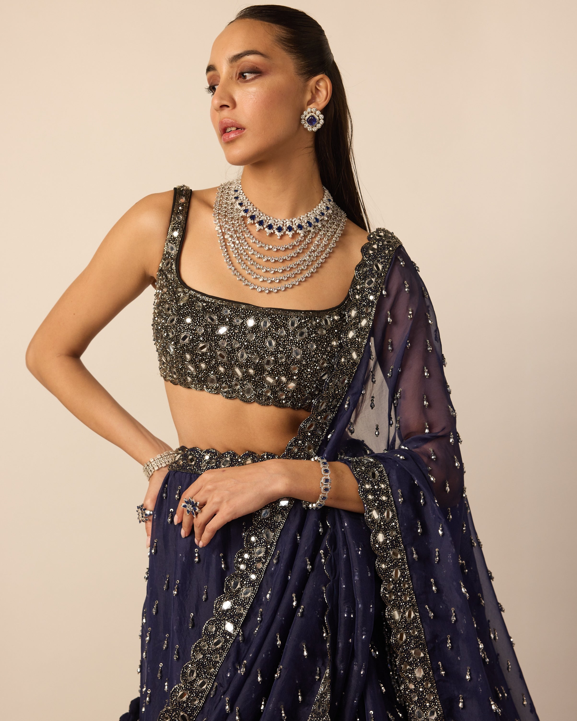 Deep Blue Single Drop Lehenga Set