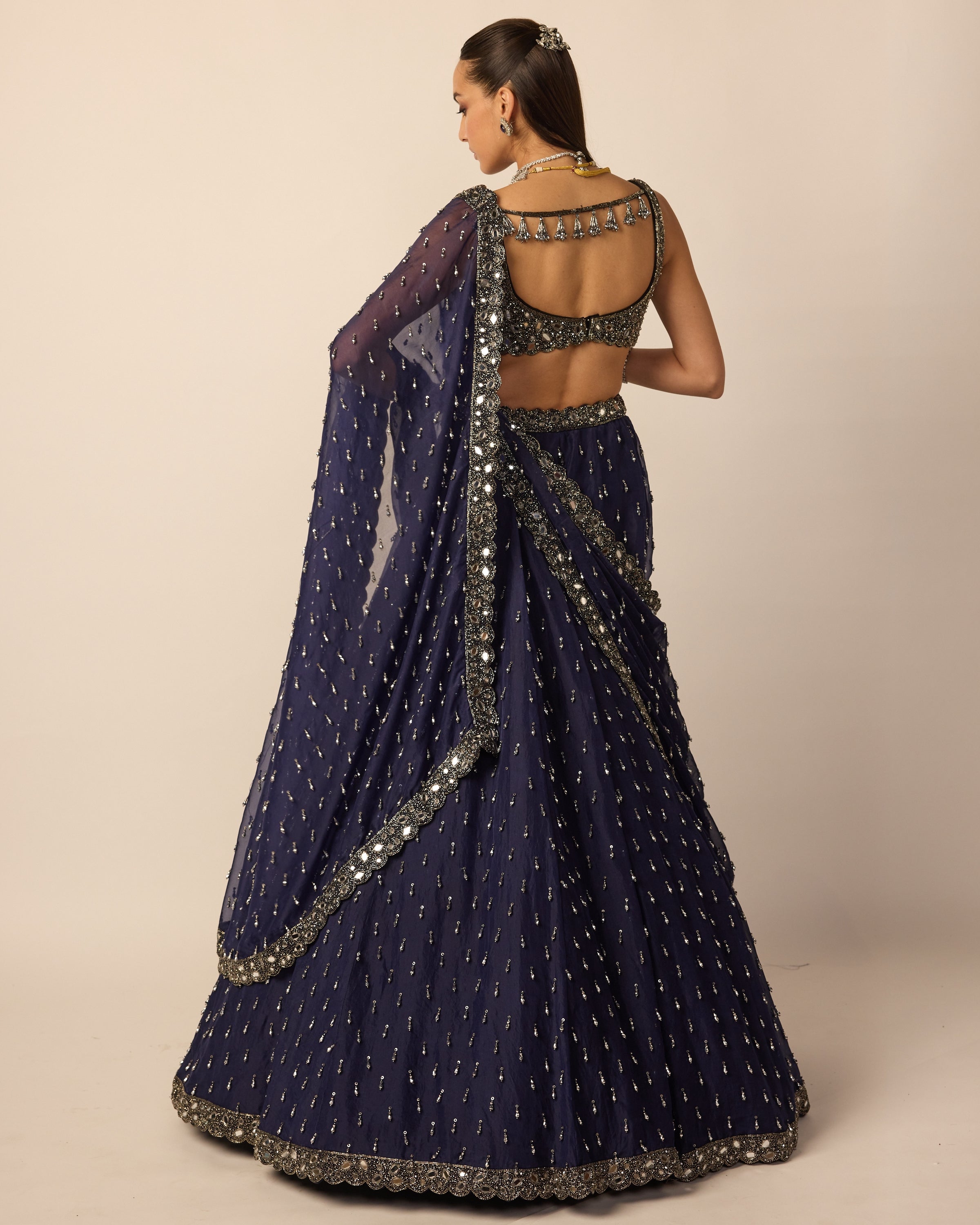 Deep Blue Single Drop Lehenga Set