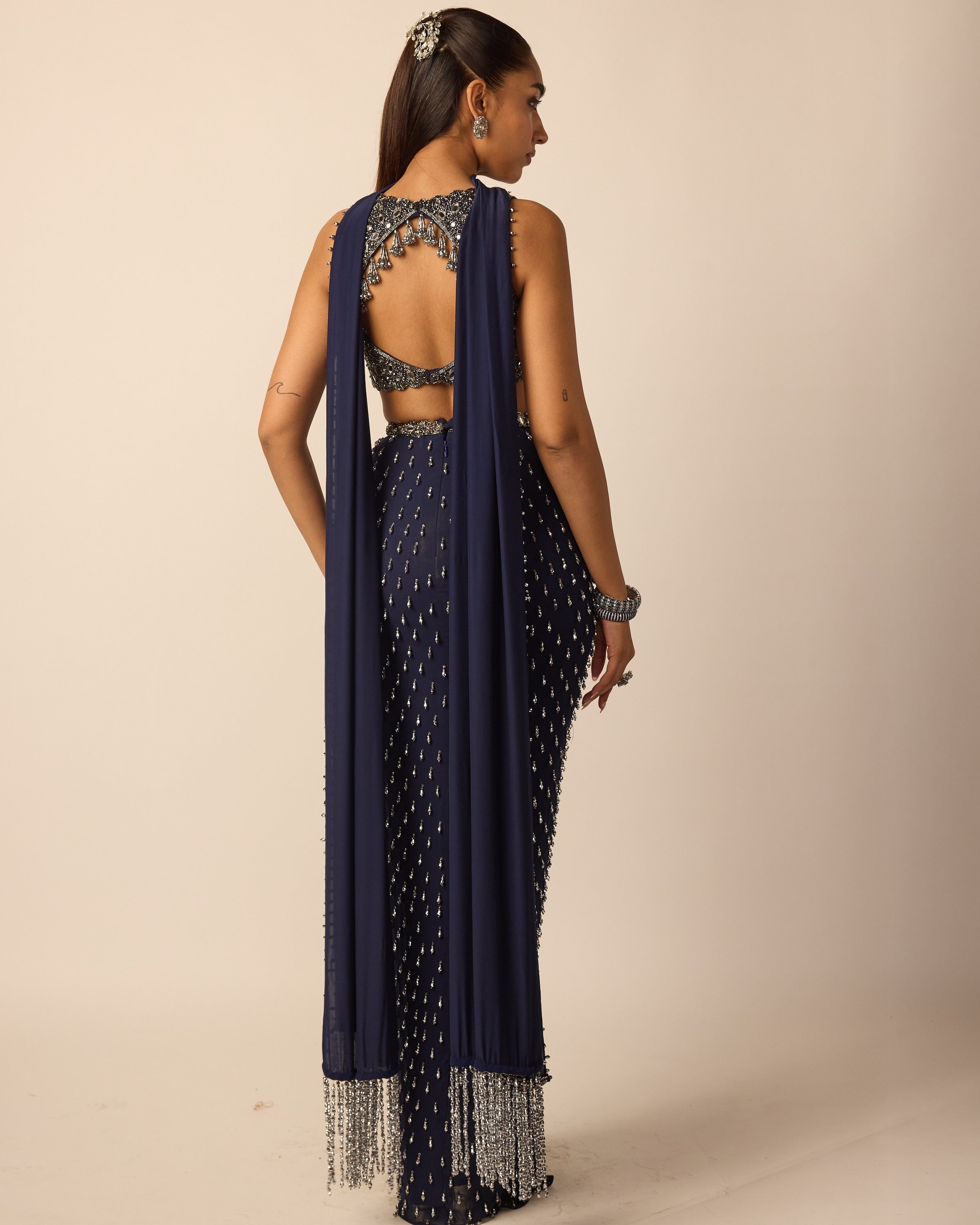 Deep Blue Single Drop Draped Skirt