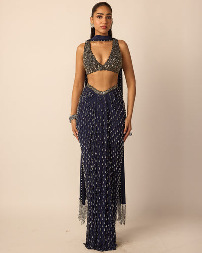 Deep Blue Single Drop Draped Skirt