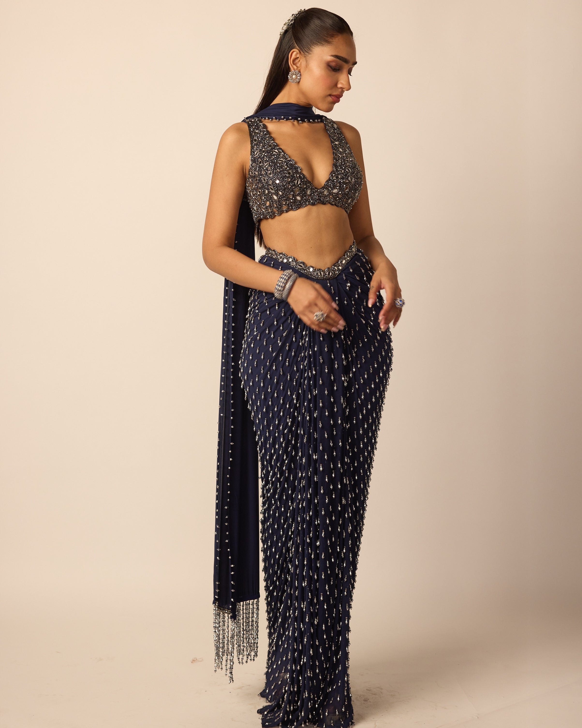 Deep Blue Single Drop Draped Skirt