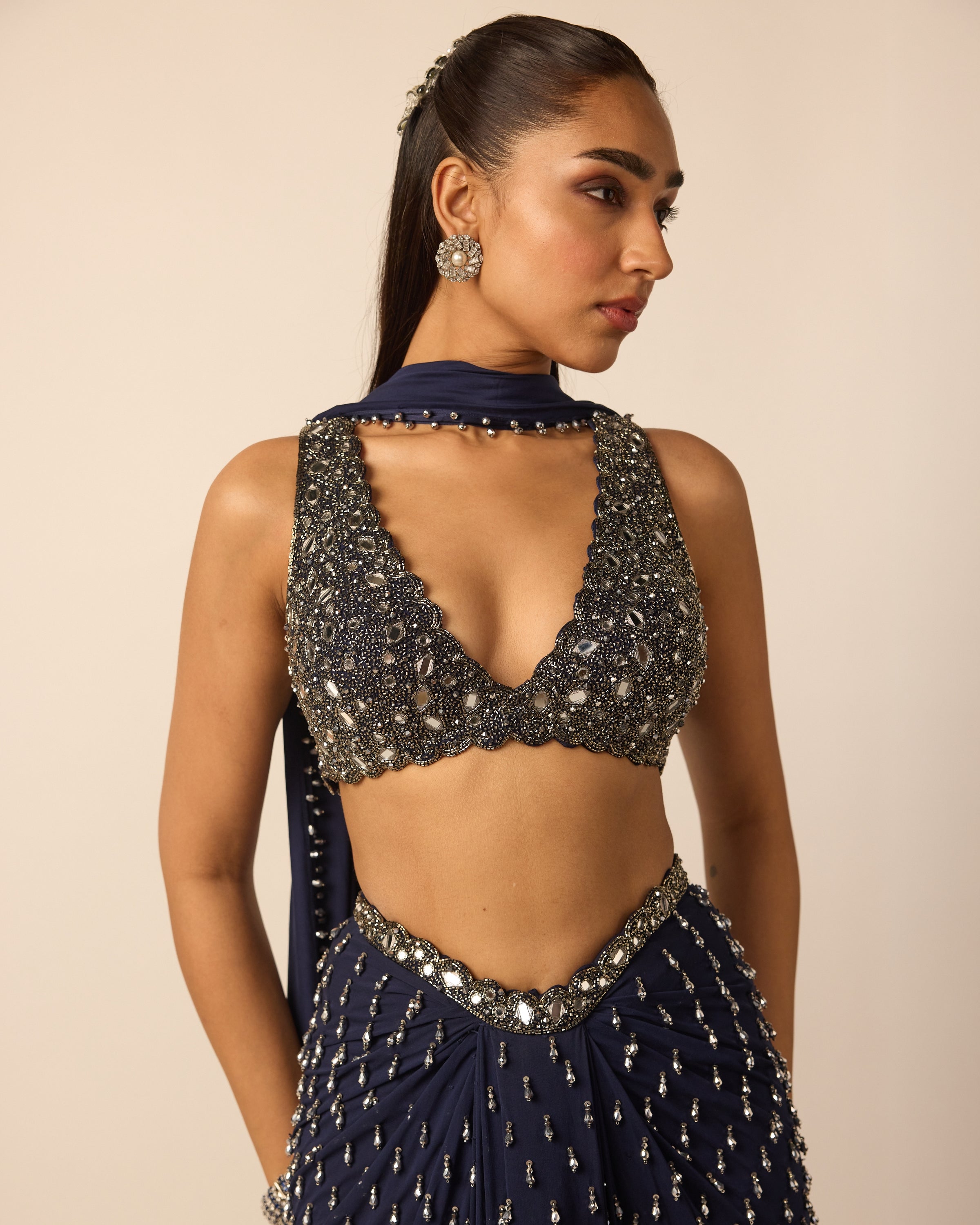 Deep Blue Single Drop Draped Skirt