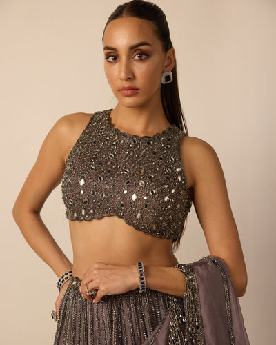 Metallic Grey Linear Lehenga Set