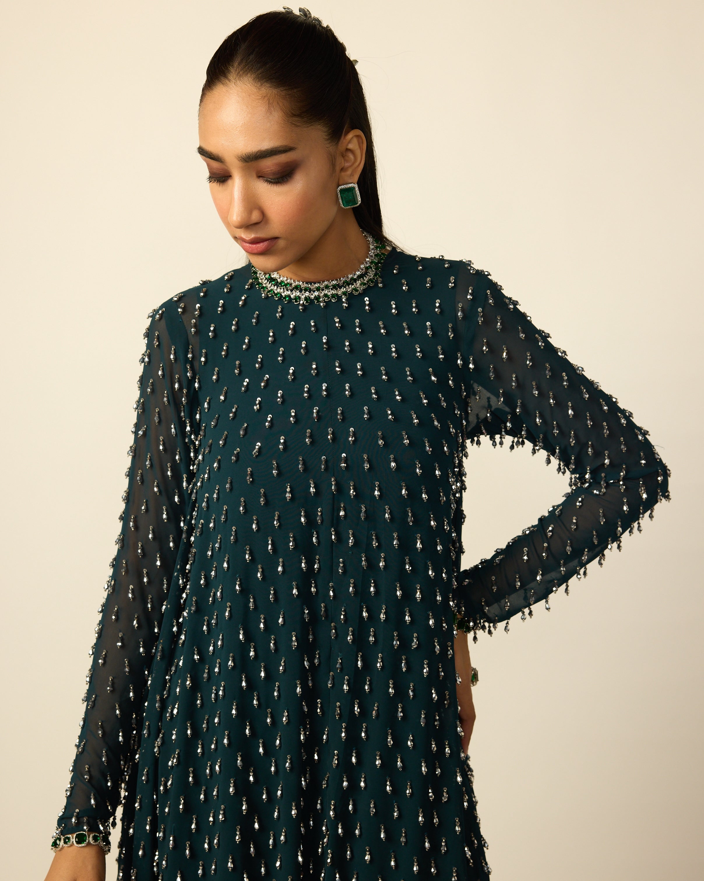 Dark Teal Drop Kurta Set