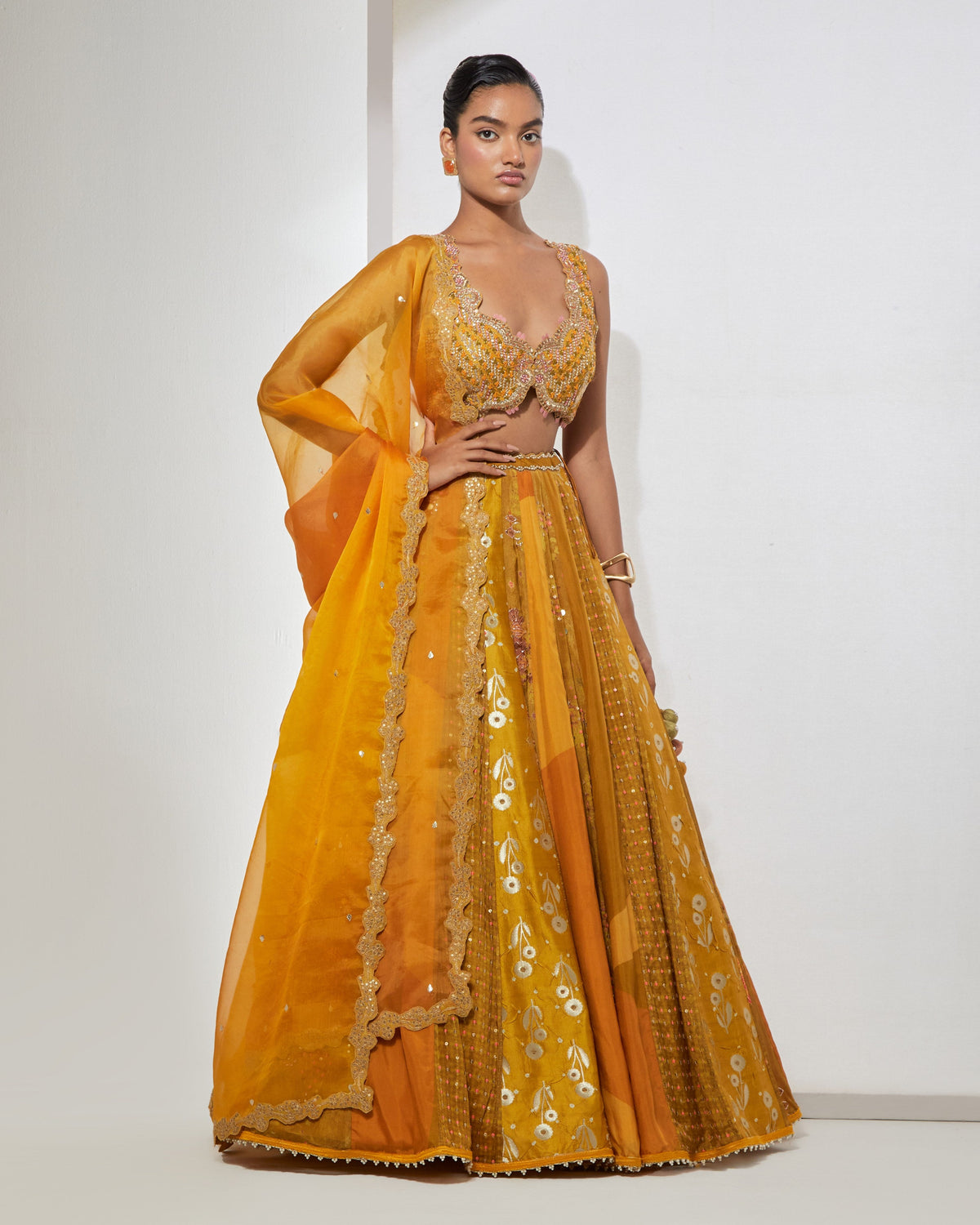 Mustard Embroidered Lehenga Set