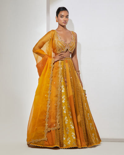 Mustard Embroidered Lehenga Set