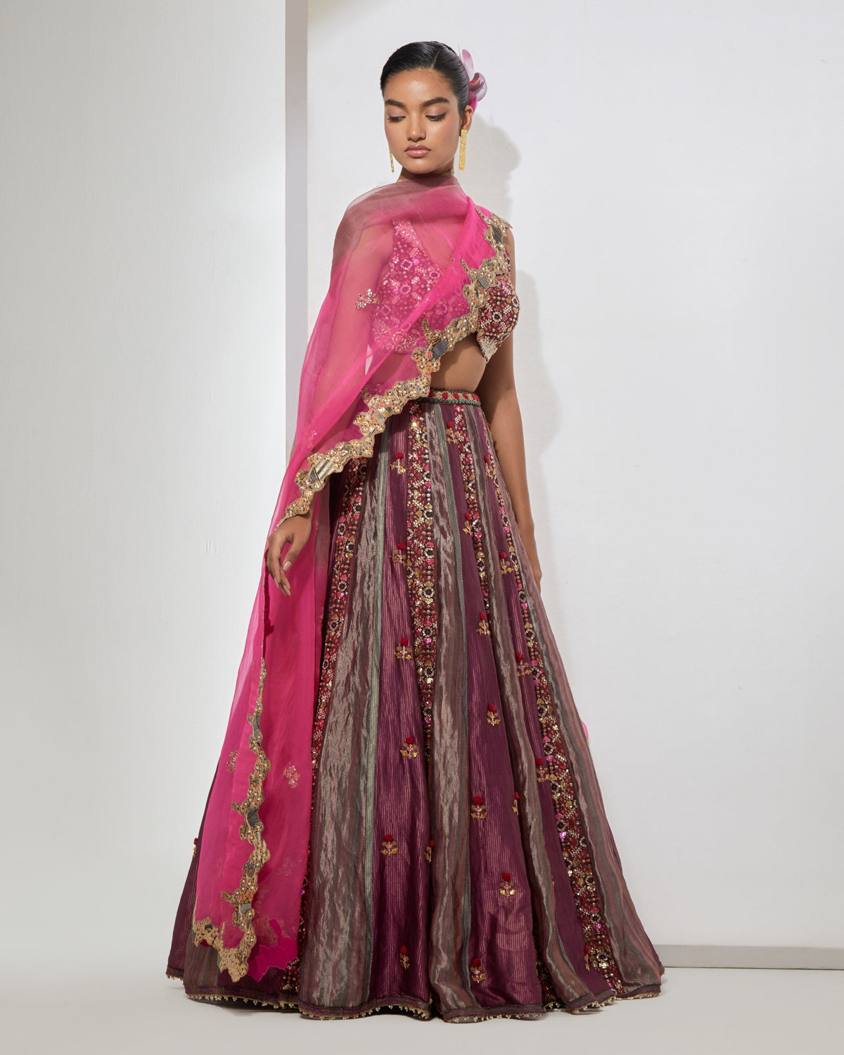 Wine Embroidered Lehenga Set