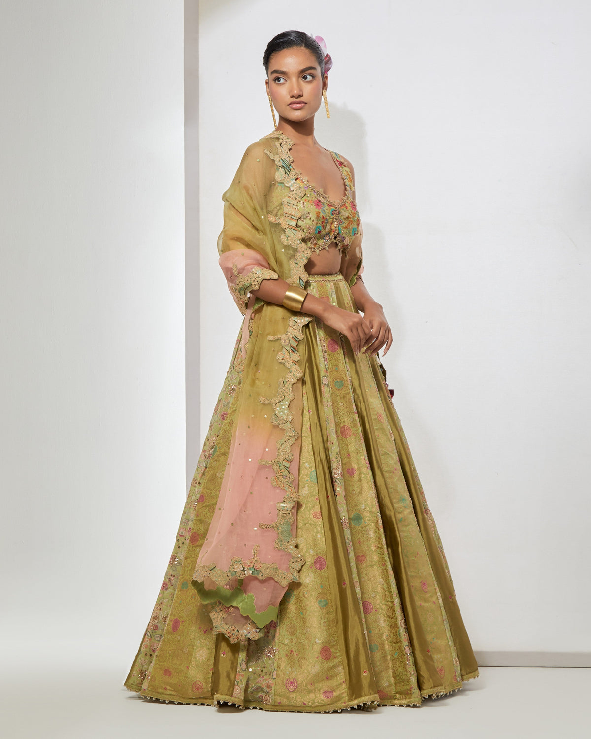 Lime Brocade Lehenga Set