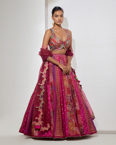 Fuchsia Banarasi Lehenga Set