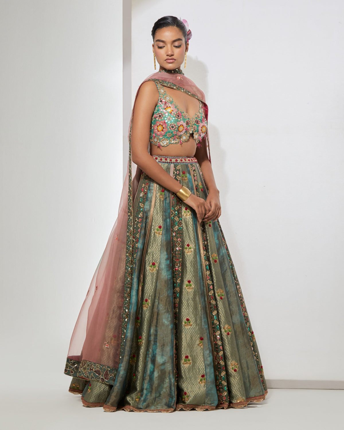 Turquoise Embroidered Lehenga Set