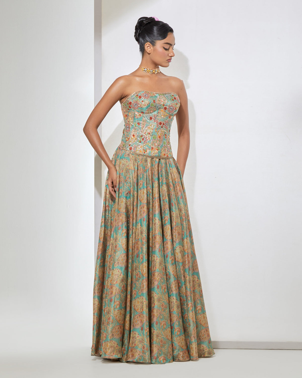 Aqua Paisley Corset & Skirt