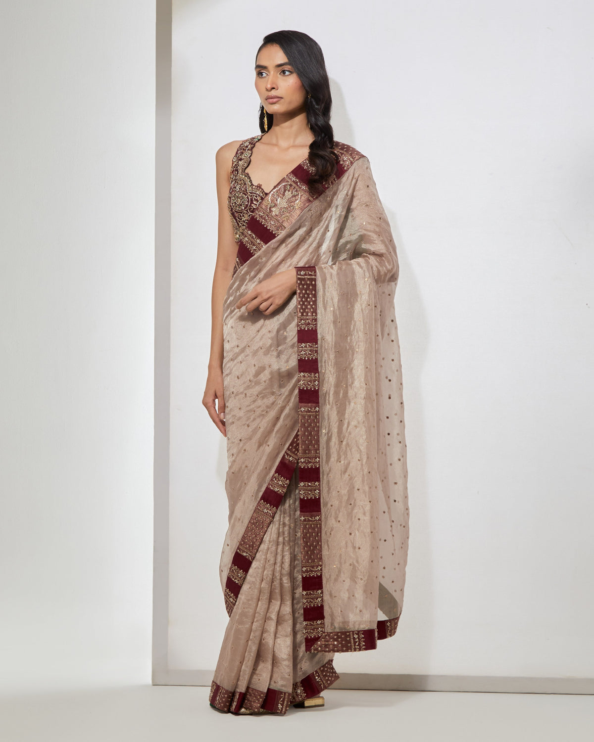 Champagne Tissue Sari With Blouse