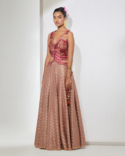 Mauve Pink Vest & Bandhani Lehenga