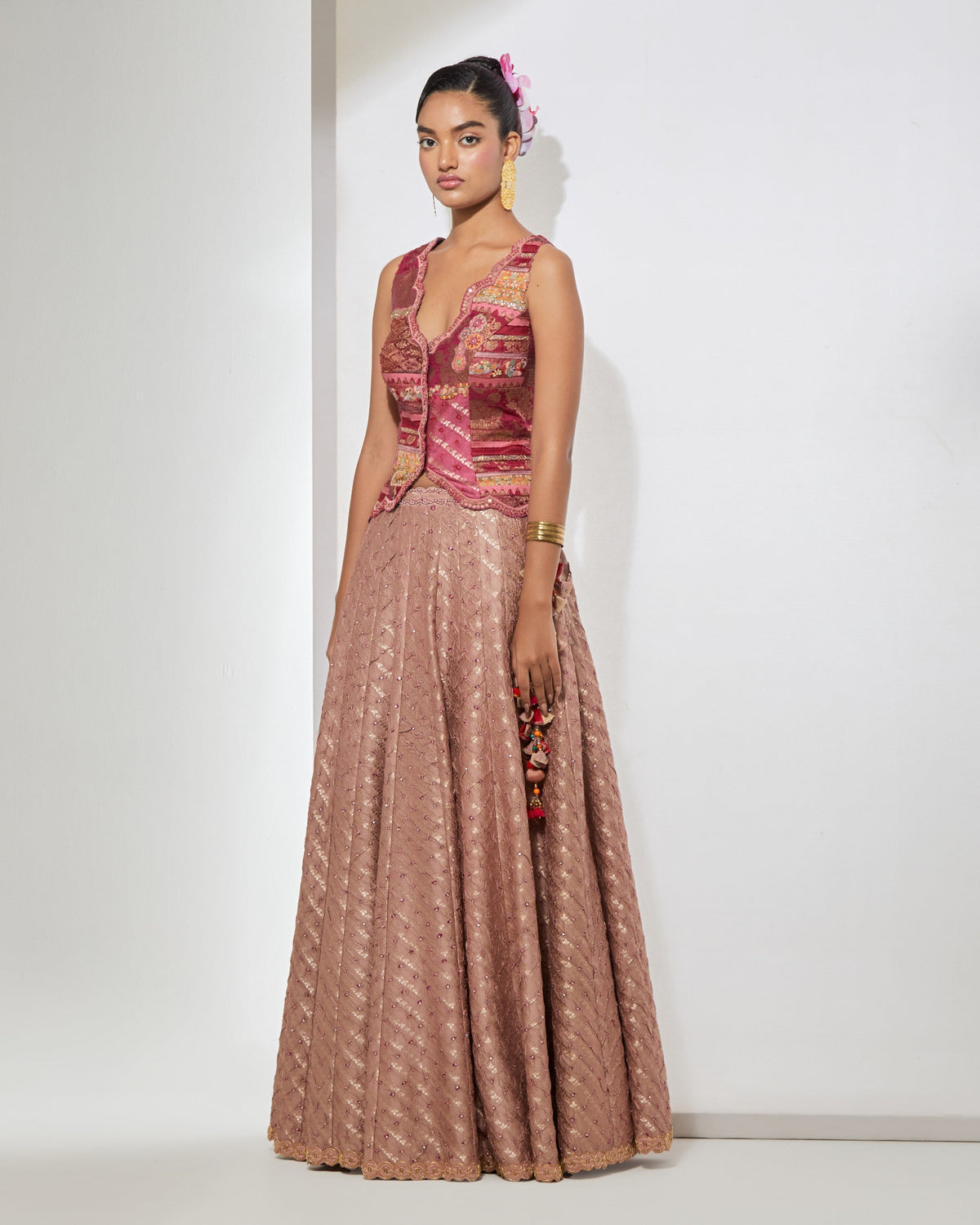 Mauve Pink Vest & Bandhani Lehenga