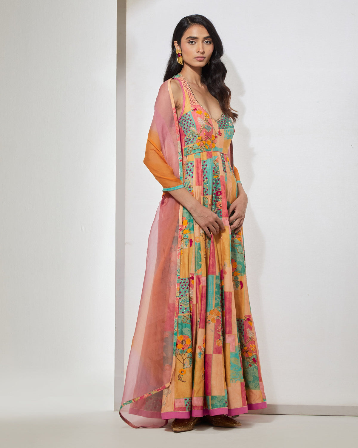 Pastel Floral Anarkali With Dupatta