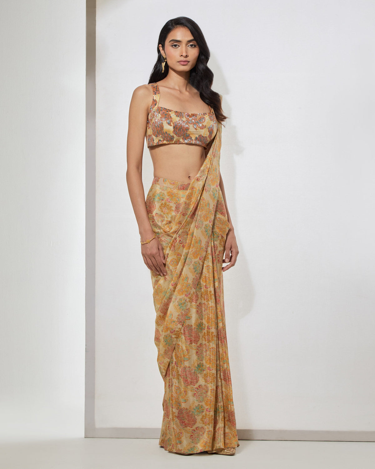Golden Meadow Sequin Sari With Blouse