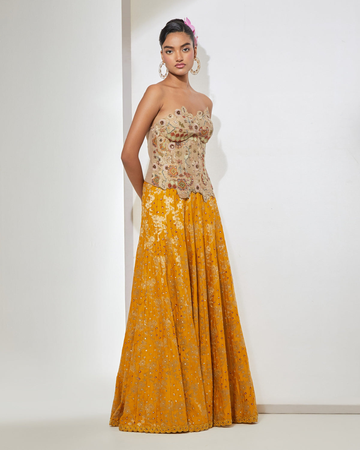 Antique Gold Corset & Mustard Lehenga
