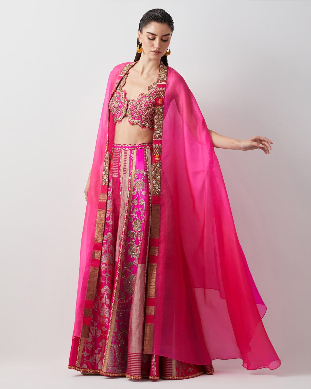 Diva Pink Hand Embroidered Cape Set