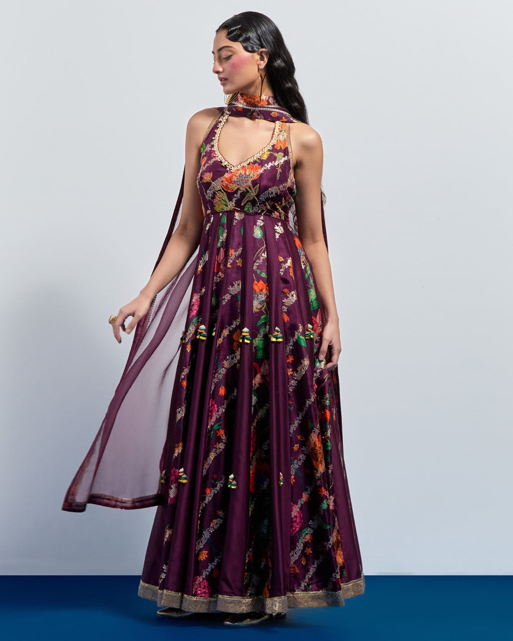 Wine Multicolour Anarkali Set