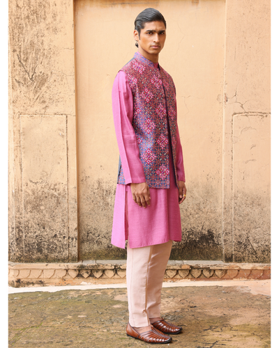 Pink Patola Silk Bundi Set