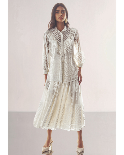 Lace & Ruffle Shirt & A-Line Lace Skirt