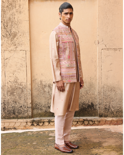 Pink Silk Textured Bundi Set
