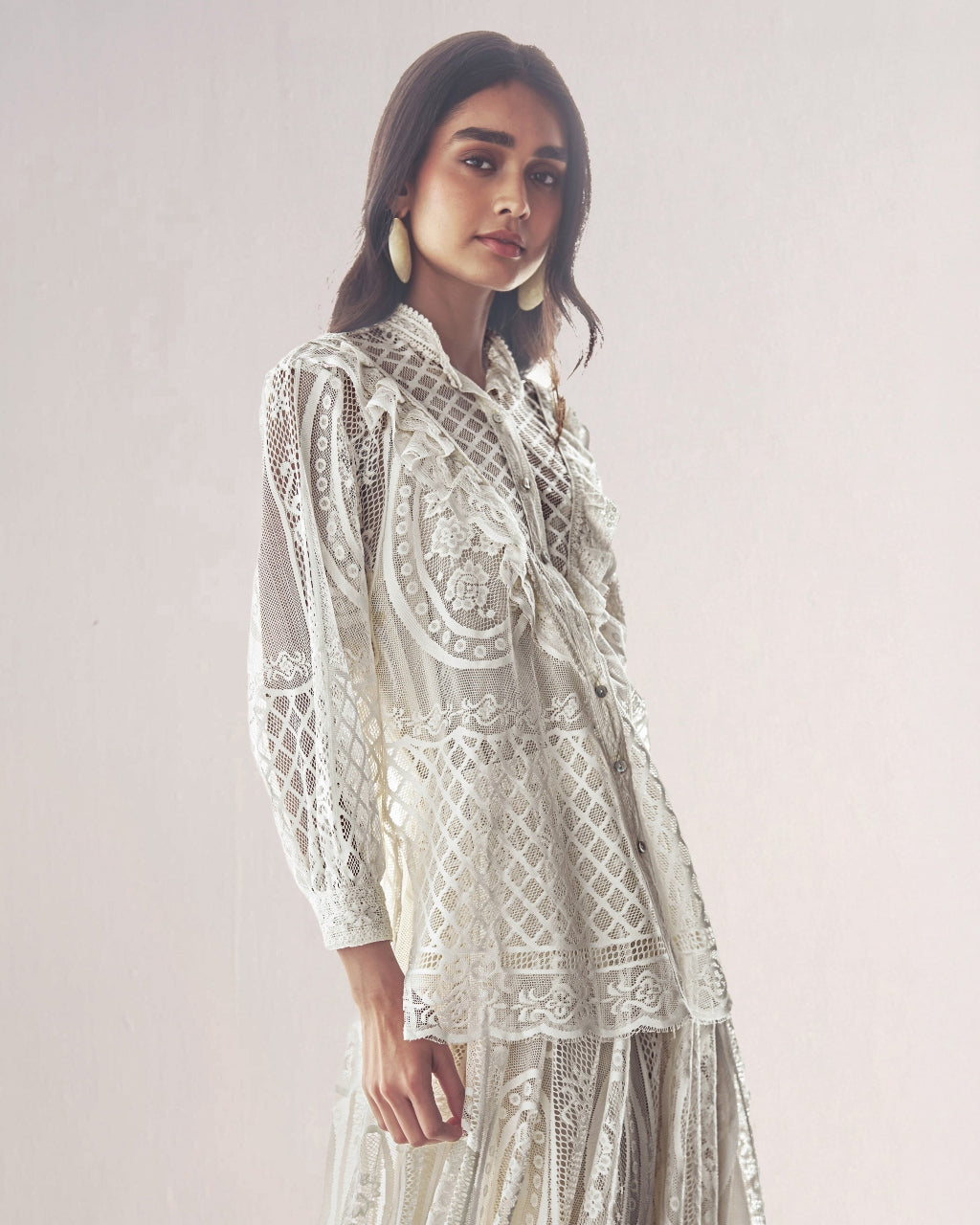 Lace & Ruffle Shirt & A-Line Lace Skirt
