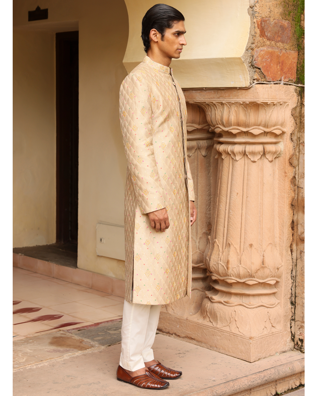 Ivory Embroidered Sherwani Set