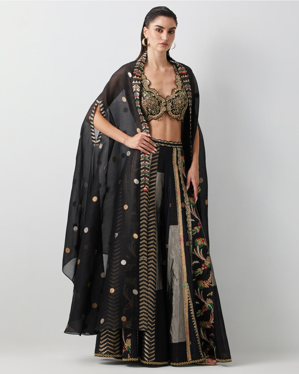 Black Silk & Brocade Cape Set
