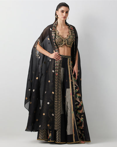 Black Silk & Brocade Cape Set