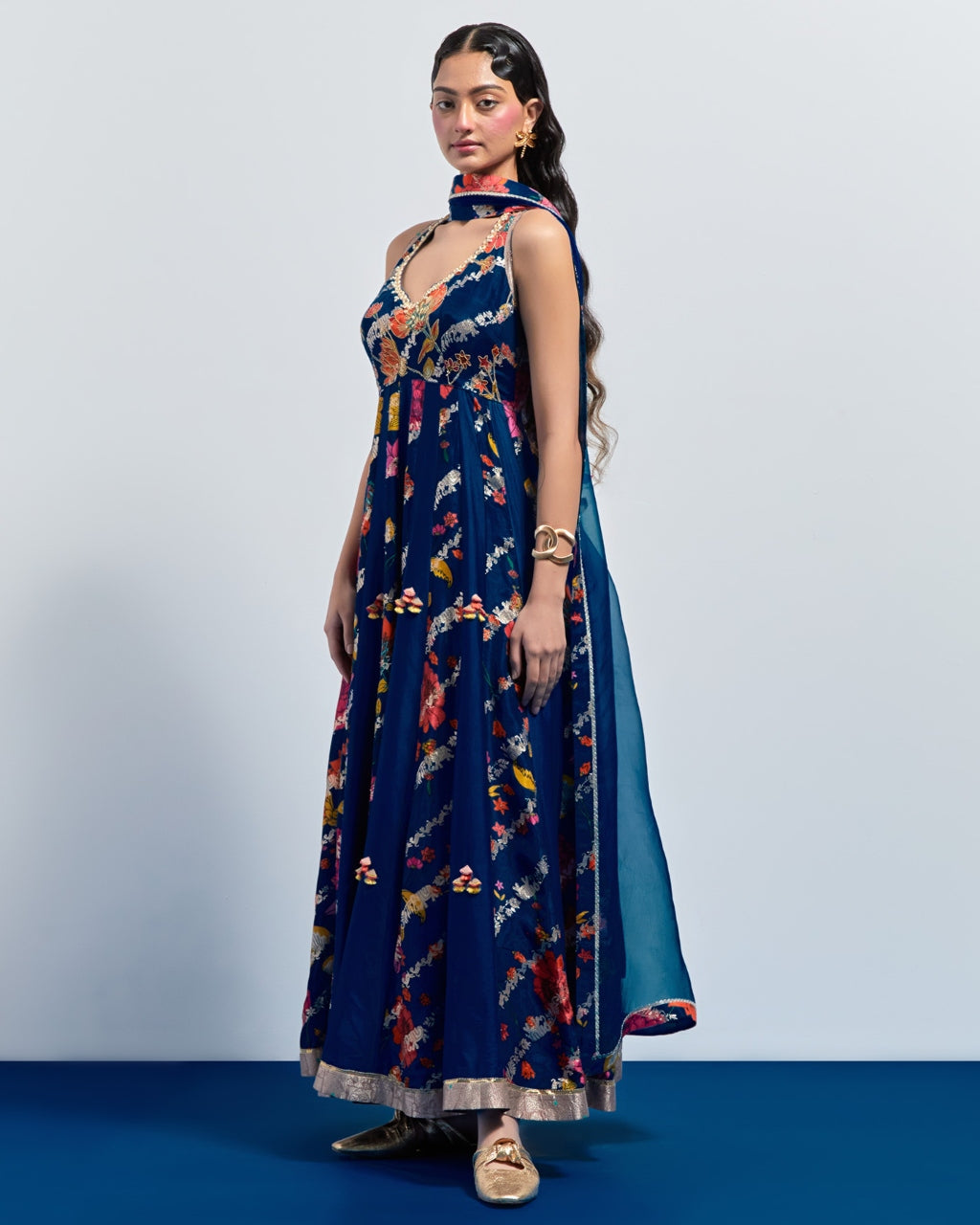 Royal Blue Multicolour Anarkali Set