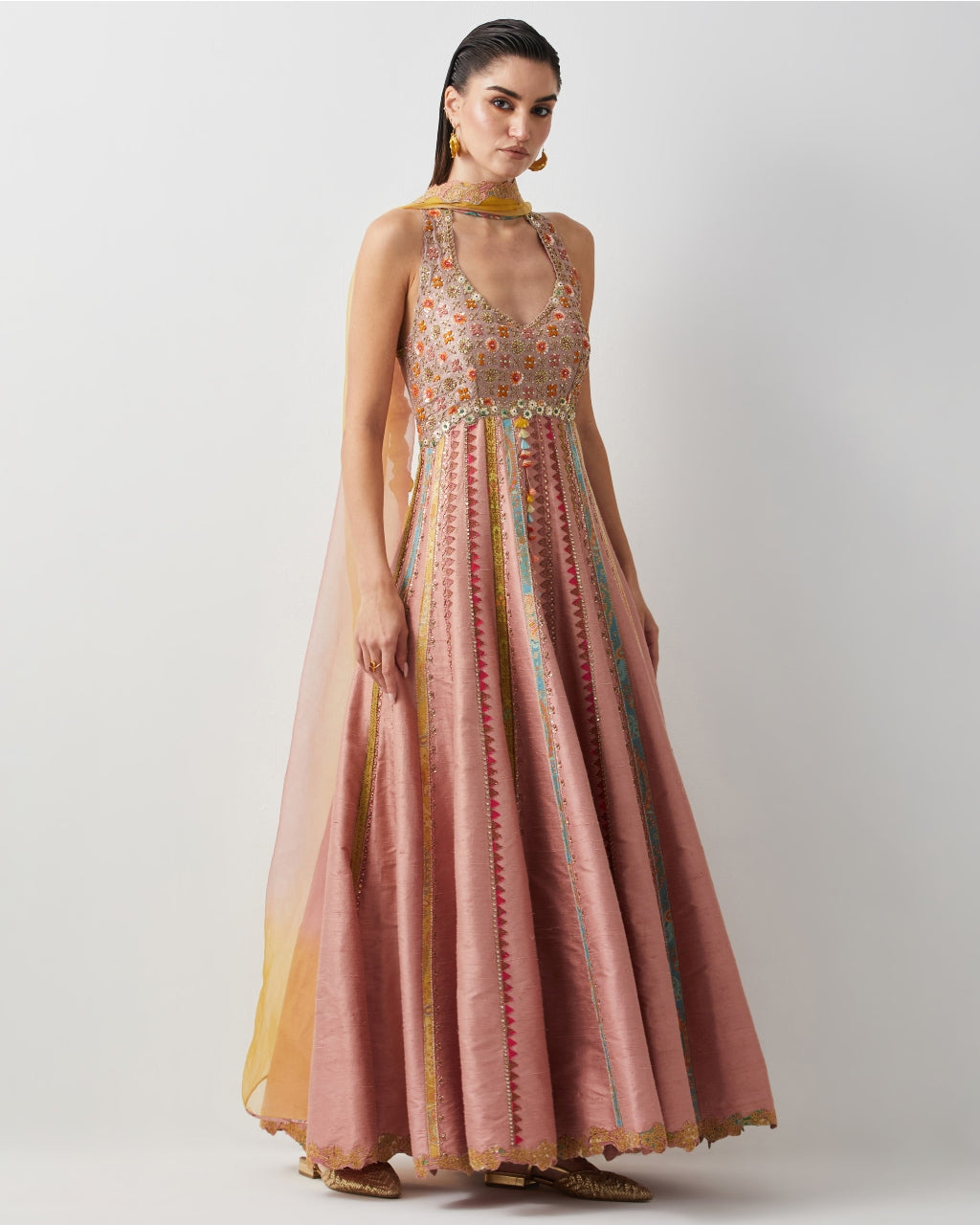 Rose Pink Silk Embroidered Anarkali Set