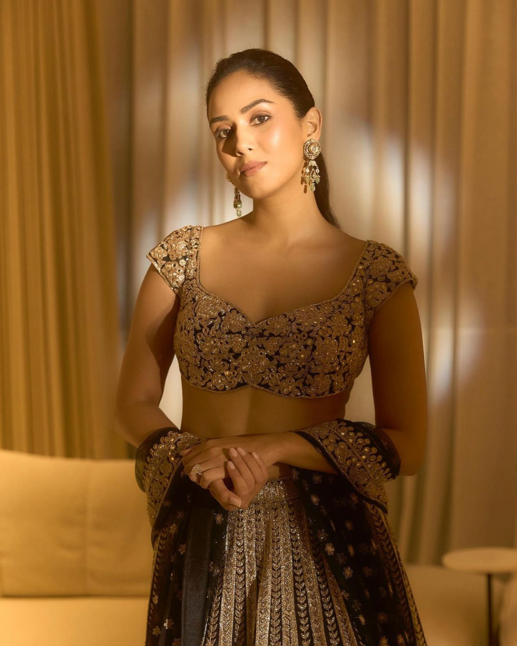 Black And Gold Embroidered Lehenga Set