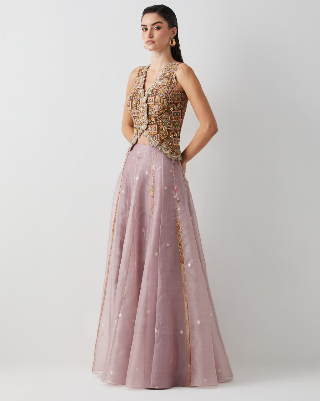 Lavender Ombre Embroidered Corset Skirt Set