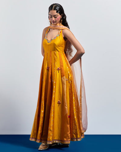 Mustard Yellow Embroidered Anarkali Set